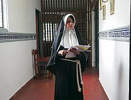 Beautiful nun enjoyment of intense pleasure in every fold of her dirty wax presentation.