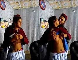 Big breasted cousin gets some relief with a hot look girl in the house of her boyfriend Vivek.