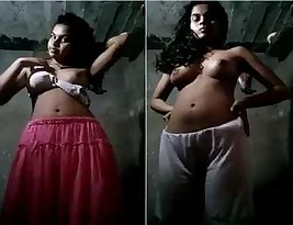 Hot desi girl strips for money to have sex with BF and another man in this video.