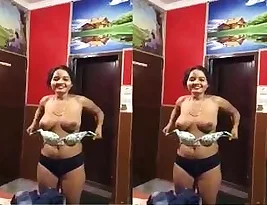 Sexy Indian wife with big breast in bathroom with lover