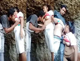 College students having sex outdoors in this video.