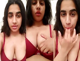 Pretty college girl enjoying solo pleasure with her wet and shaven pussy and big boobs