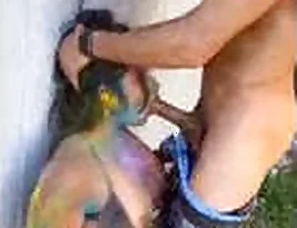 A hot Indian couple from Bangalore celebrates Holi and engages in a deep throat sexual practice.
