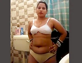 Newlywed girl in the bathroom