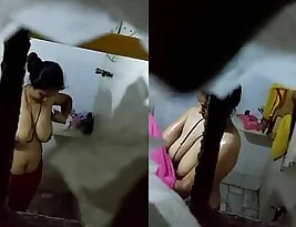 Bath time for an aunt with a hidden camera