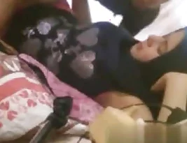Young desi woman in hijab having rough sex with her man at home